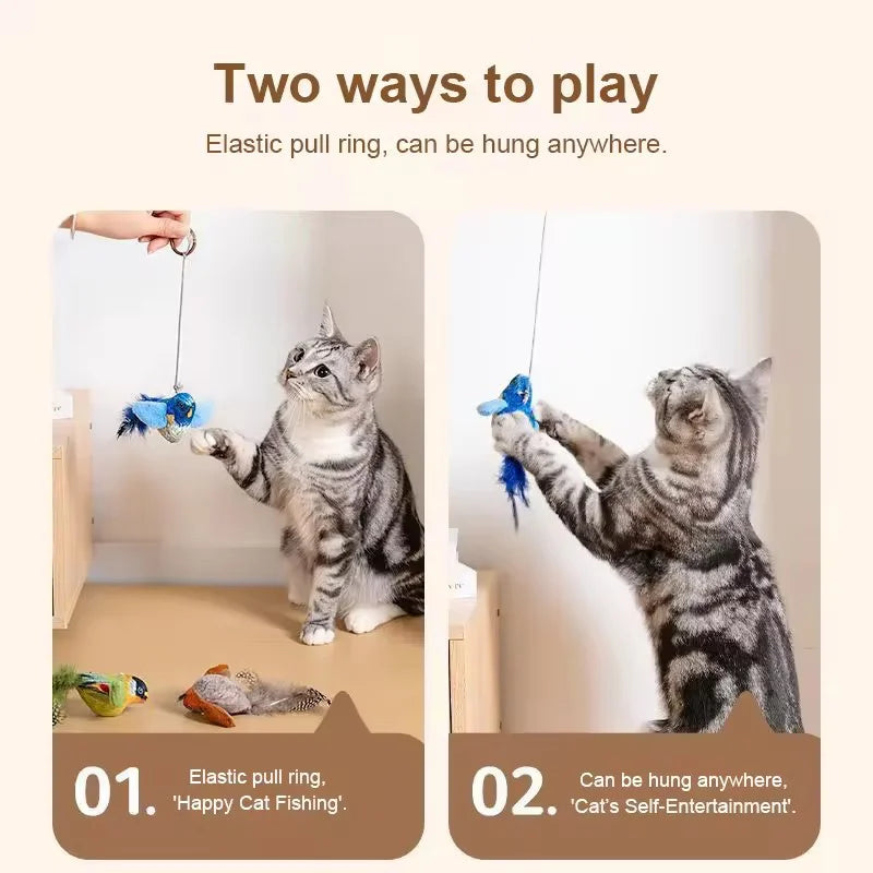 Chirping Bird Simulation Cat Toy Self-Entertaining Bite-Resistant Hanging Feather Cat Dancer for Feline Pet Plush Toys
